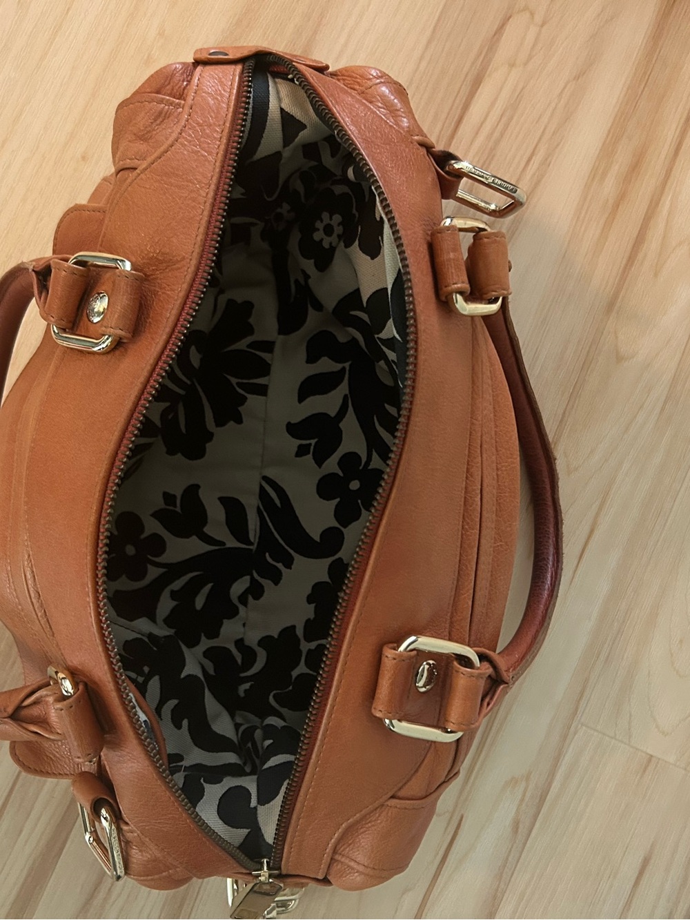 Rebecca Minkoff Orange Leather Exterior Black & Beige Floral Interior - Picture 3 of 4